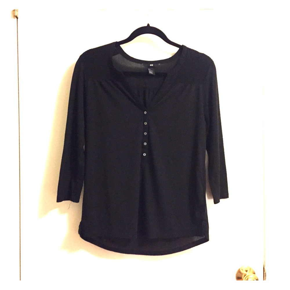 Black, half button shirt
